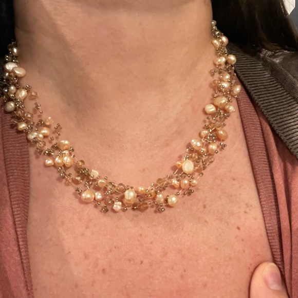 NEW Pink Gold Pearls Beaded multi layer necklace dangling earrings set - Picture 6 of 9